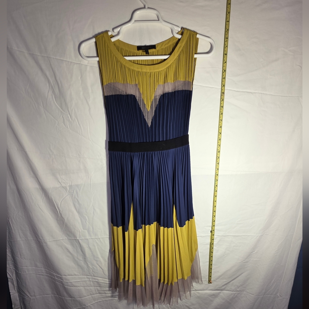Elegant Yellow and Blue Pleated Dress